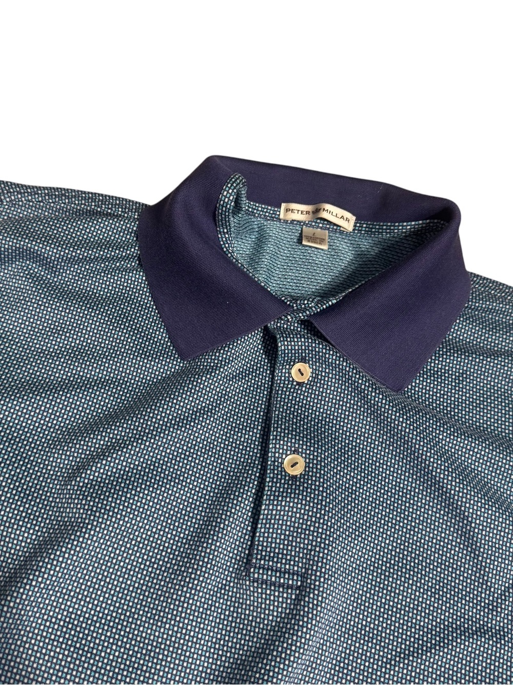 Vintage Peter Millar Polo Mens L Blue Polkadot Golf Short Sleeve Made In Korea
